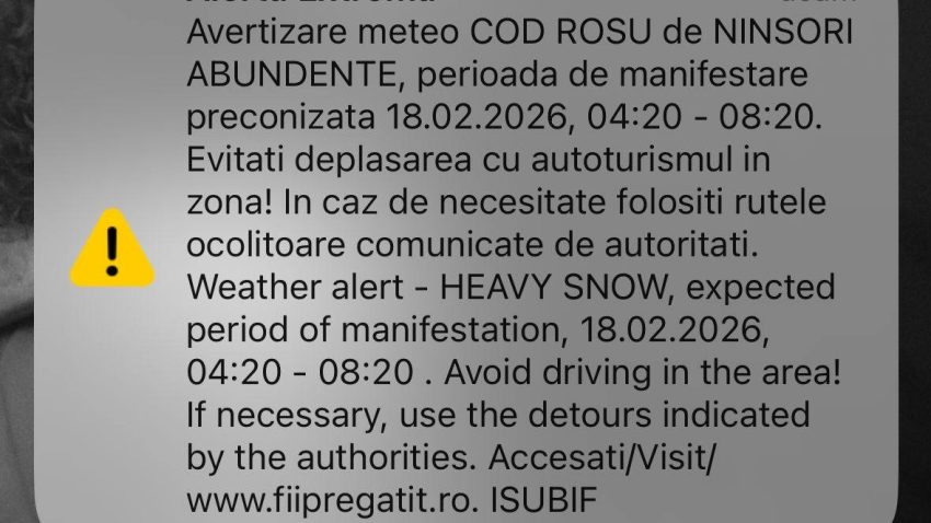 Capitala și județul Ilfov, sub COD ROȘU de ninsori abundente