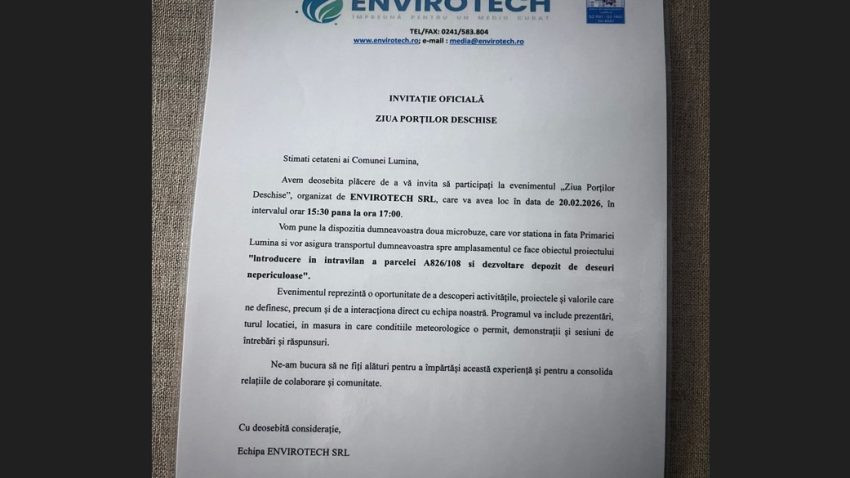 Primăria Lumina invită cetățenii la „Ziua porților deschise” ENVIROTECH SRL