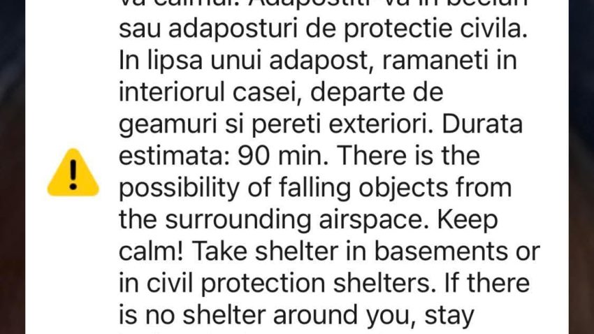 Un mesaj RO-ALERT a fost emis pentru județul Tulcea. Oamenii sunt avertizați de posibilitatea căderii unor obiecte din spațiul aerian