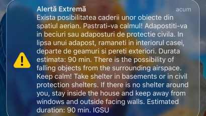 UPDATE! Al doilea mesaj RO-Alert, emis joi, pentru nordul județului TULCEA