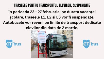 CONSTANȚA: Traseele CT Bus pentru transportul elevilor, suspendate în perioada vacanței