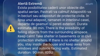 Mesaj RO-ALERT pentru locuitorii din nordul județului TULCEA
