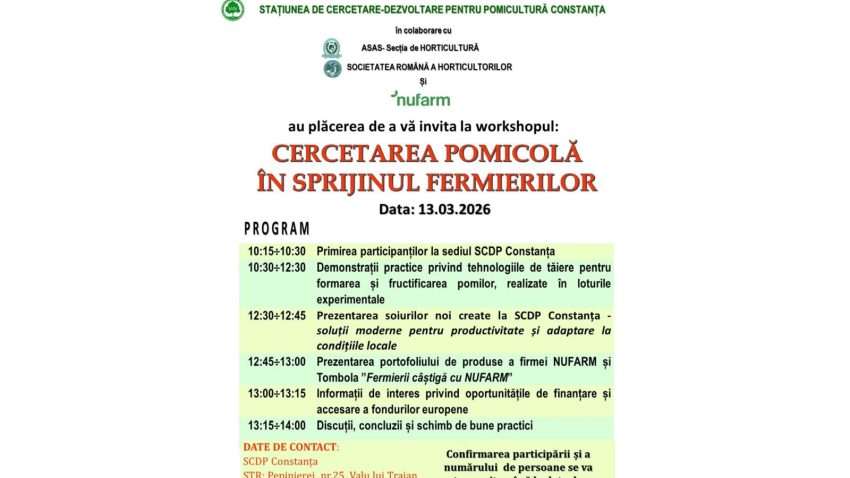 AUDIO | VALU LUI TRAIAN: SCDP Constanța organizează workshopul „Cercetare pomicolă în sprijinul fermierilor”
