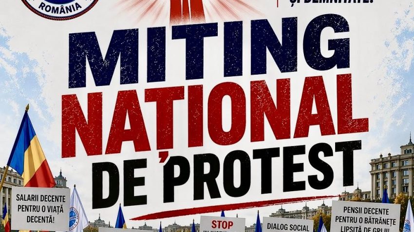 Miting în Piața Victoriei organizat marți de Confederația Meridian împotriva măsurilor guvernamentale