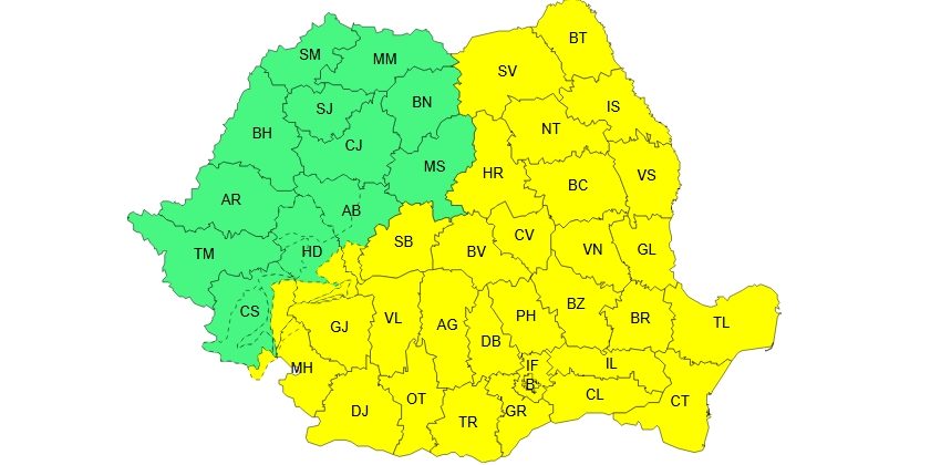 Dobrogea, sub COD GALBEN de averse, intensificări de vânt și grindină