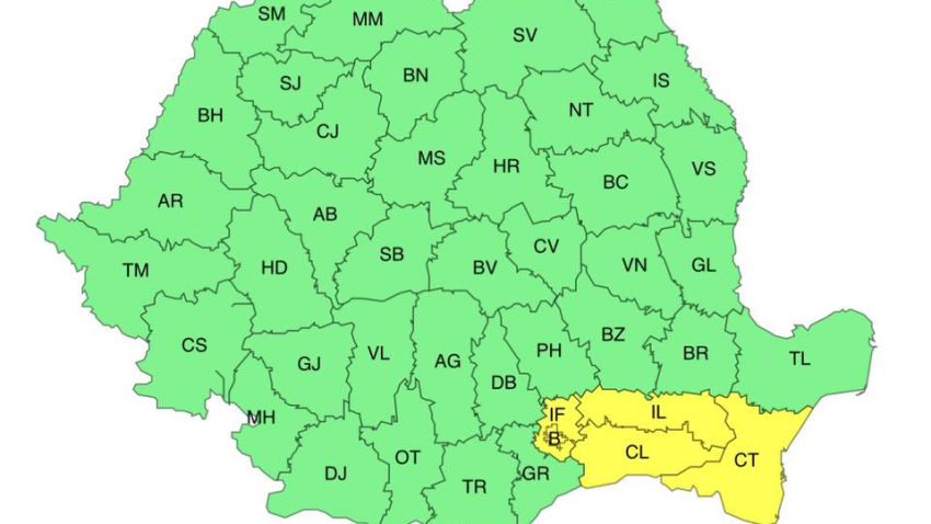 COD GALBEN de averse în județul Constanța. Hidrologii au emis și o avertizare de inundații