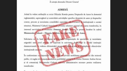 Ministerul Culturii atrage atenția asupra unui Fake News!