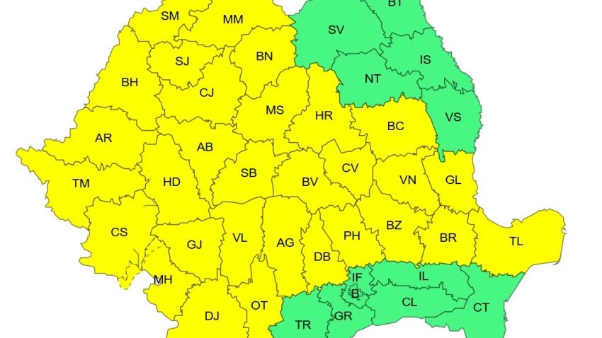 Județul TULCEA: Avertizare ANM – averse torențiale, descărcări electrice, vijelii