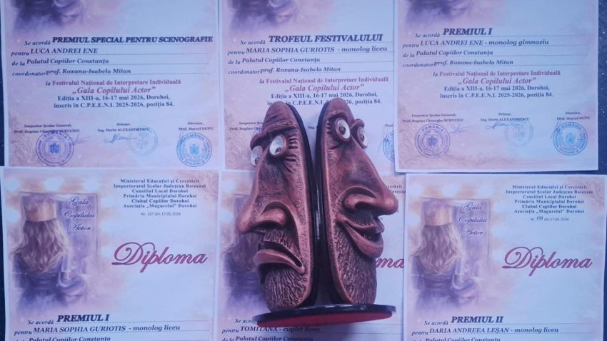 Tinerii actori de la Palatul Copiilor au impresionat juriul Festivalului Național de Interpretare Individuală „Gala Copilului Actor” ce s-a desfășurat la Dorohoi