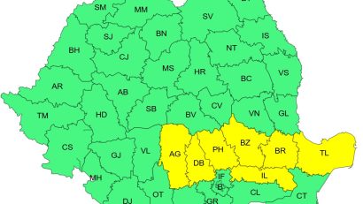Județul TULCEA: Un nou cod galben de precipitații, vijelii și grindină