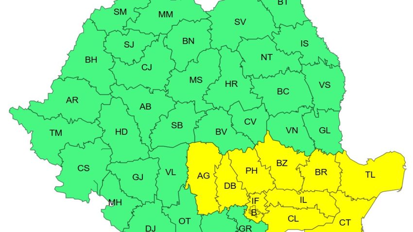 Județele CONSTANȚA și TULCEA vizate de un cod GALBEN. Averse însoțite de descărcări electrice