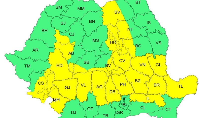 Județul TULCEA sub Cod GALBEN: Ploi torențiale, vânt puternic și descărcări electrice