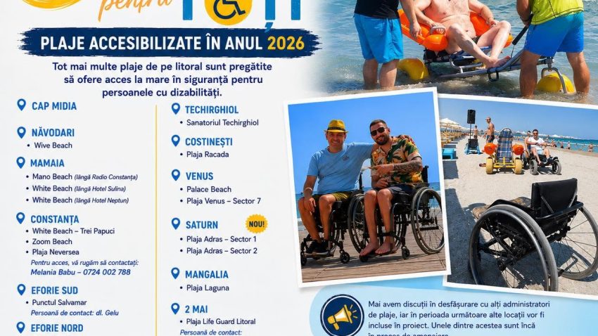 Proiectul „Plajă și Mare pentru TOȚI” continuă în 2026. Pe litoralul românesc, 18 plaje vor fi accesibile pentru persoanele cu dizabilitați