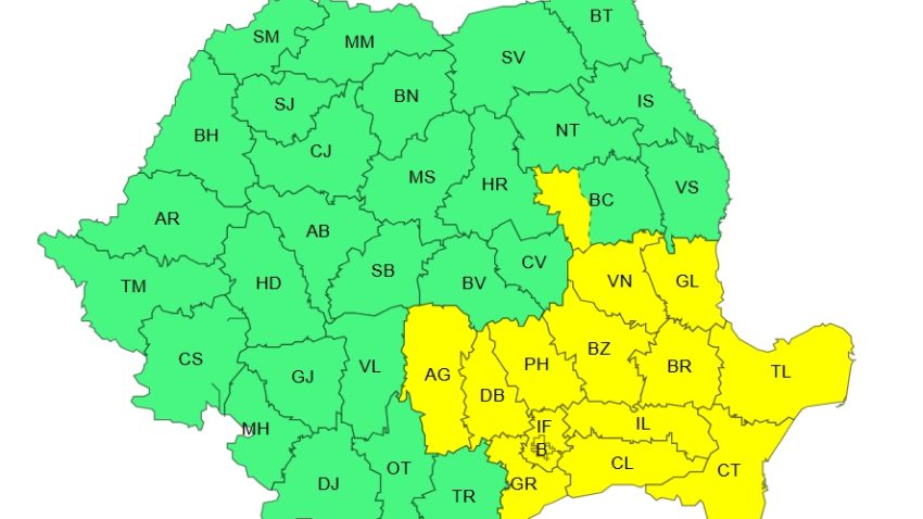 Dobrogea, sub noi avertizări COD GALBEN de furtuni și ploi torențiale