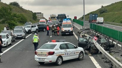 Mașina implicată în accidentul de pe A2, în zona orașului Cernavodă, era condusă de un șofer de 70 de ani. Bărbatul ar fi pierdut controlul direcției de mers