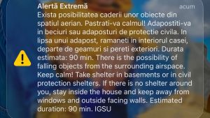 Mesaj RO-ALERT pentru locuitorii din zona de nord a județului TULCEA