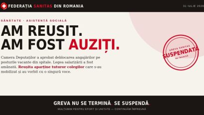 Sanitas a decis suspendarea grevei: Dăm o șansă politicului să se reseteze și să se reia negocierile pe legea salarizării