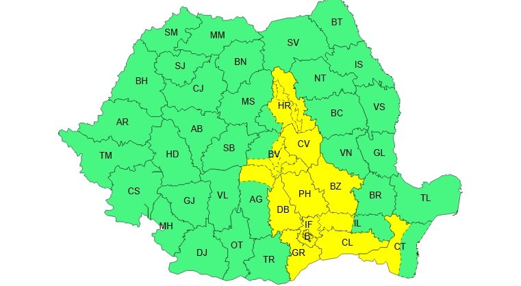 Meteorologii au restrâns aria vizată de Codul Galben de instabilitate atmosferică
