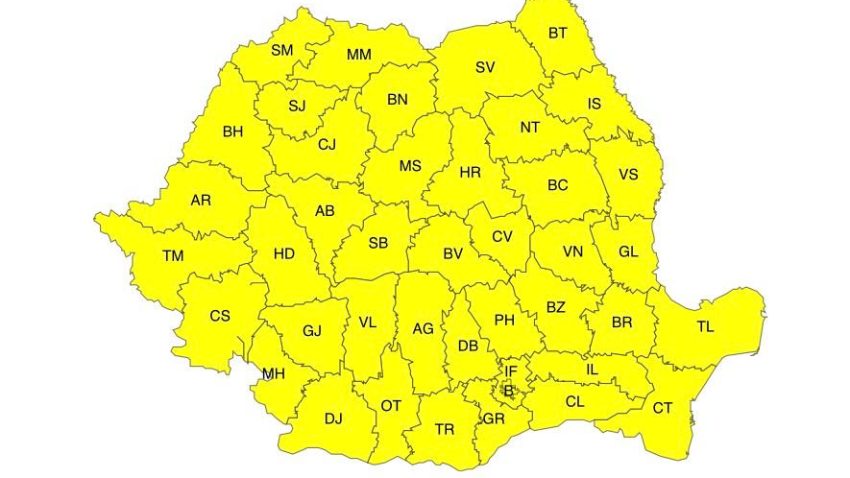 Toată țara se află sub atenționare COD GALBEN instabilitate atmosferică