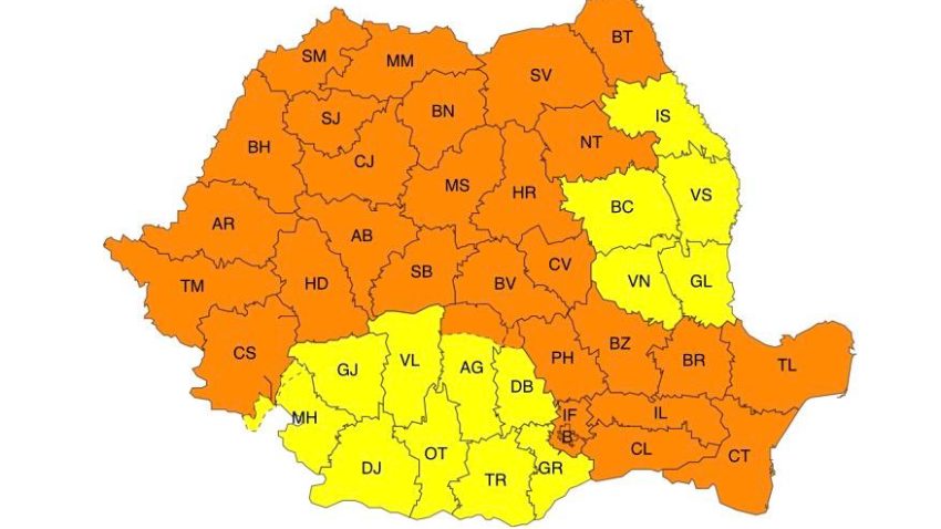 Dobrogea, sub avertizare COD PORTOCALIU de averse torențiale importante cantitativ. Regiunea este vizată și de COD GALBEN de instabilitate atmosferică