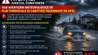 Județul Constanța, sub avertizări meteorologice de ploi torențiale și cantități însemnate de apă. Recomandări de la autorități