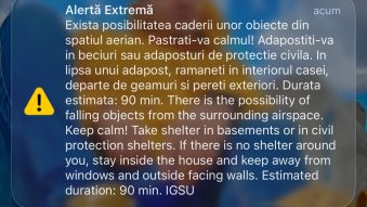 Mesaj RO-ALERT pentru locuitorii din zona de Nord-Est a județului Tulcea