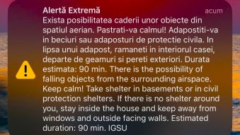Mesaj RO Alert pentru zona nord-vest a județului TULCEA