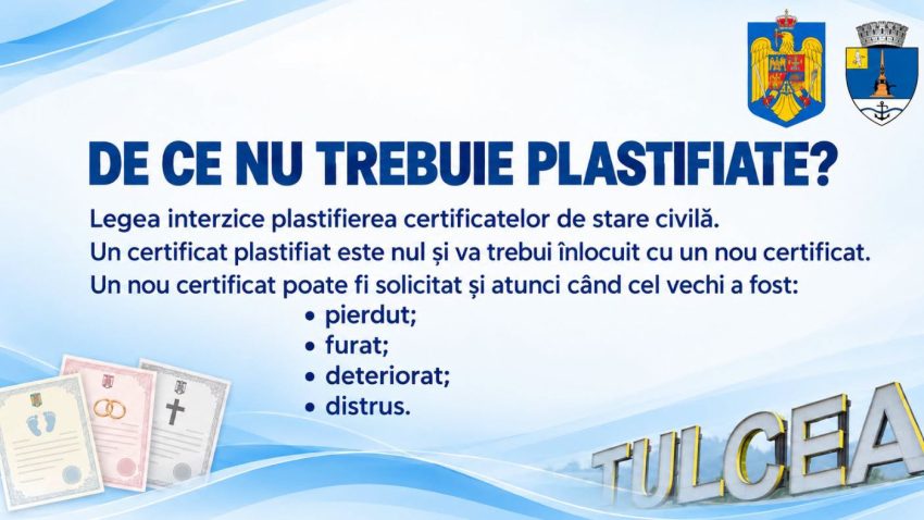 Certificatele de stare civilă plastifiate trebuie înlocuite. Unde se depun cererile în Tulcea