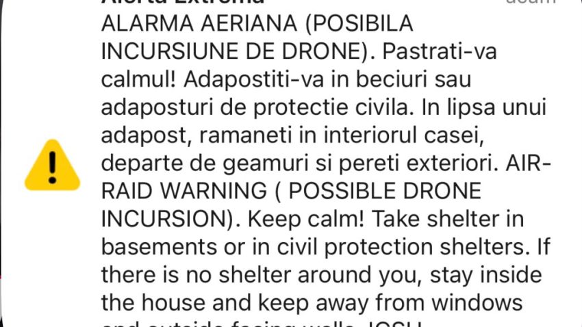 Mesaj RO-ALERT pentru locuitorii din zona de Nord a județului TULCEA