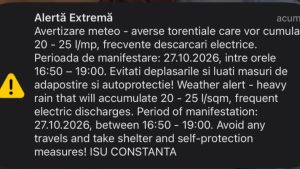 COD ROȘU de vreme severă la CONSTANȚA: Averse torențiale și cantități mari de apă! Un nou mesaj RO-ALERT